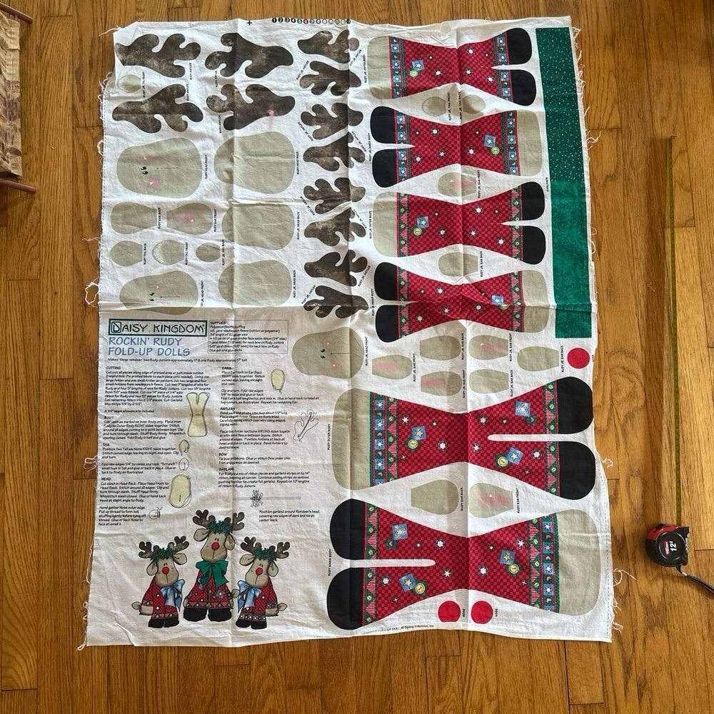 Vintage Daisy Kingdom "Rockin' Rudy Reindeer" Fold-Up Doll cut-and-sew Christmas
